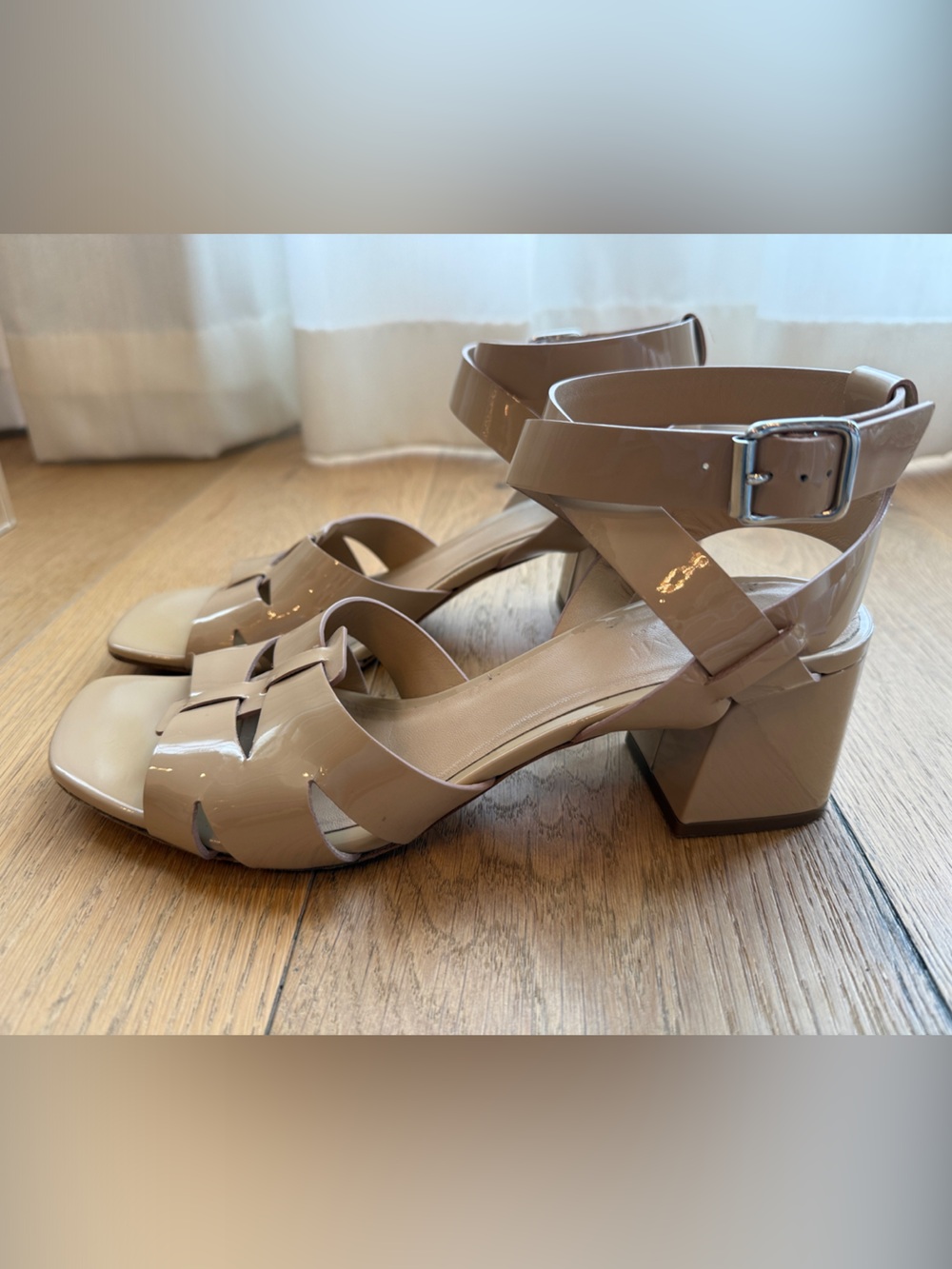 M. Gemi Women's Patent Nude Block Heel Sandals size 40
